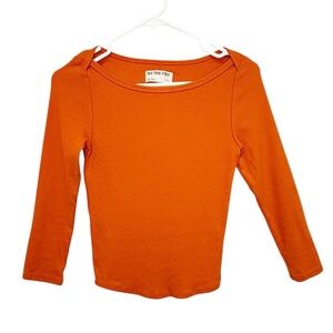 We the Free Lucy Layering Top Orange 3/4 Sleeves Slightly Cropped Boatneck XS